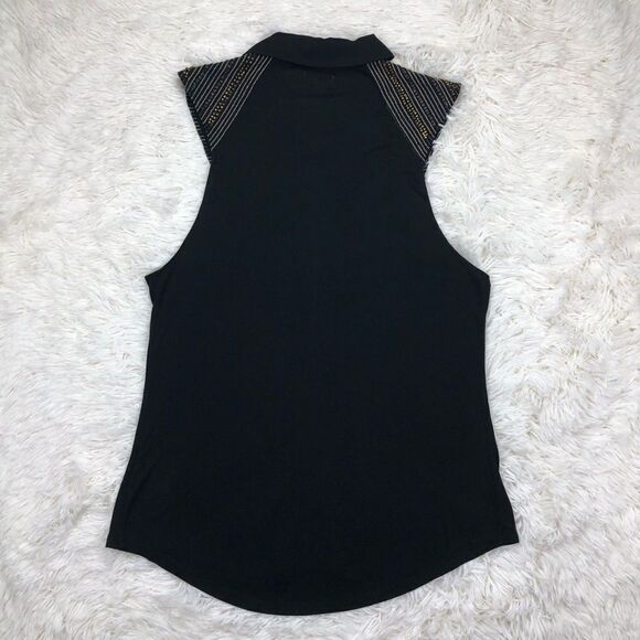 Silence + Noise Black Sleeveless Polo Gold Shoulders Medium - Picture 2 of 6